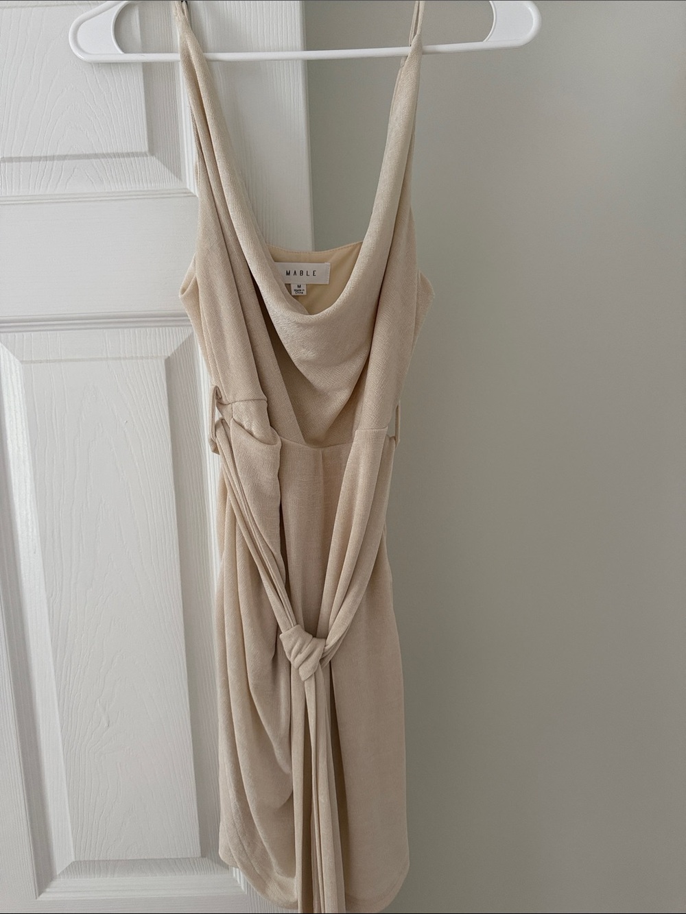 Cream Cowl Neck Mini Dress with Tie Waist